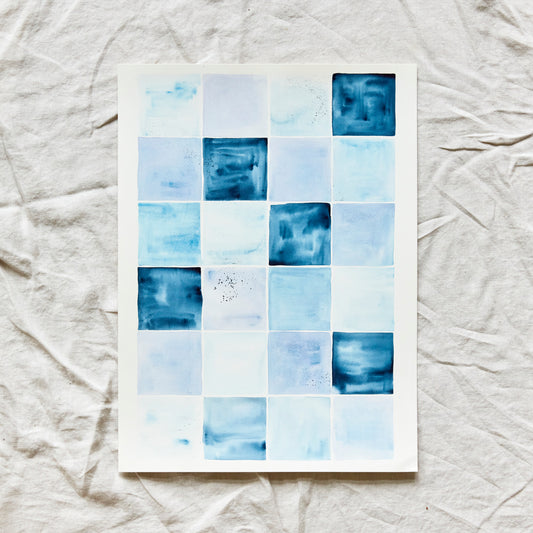 blue_patchwork_original_watercolor_and_charcoalcharcole